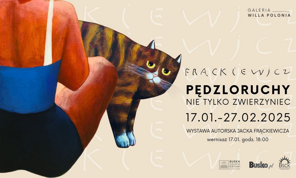 grafika promująca wystawę, ilustracja kobiety z kotem