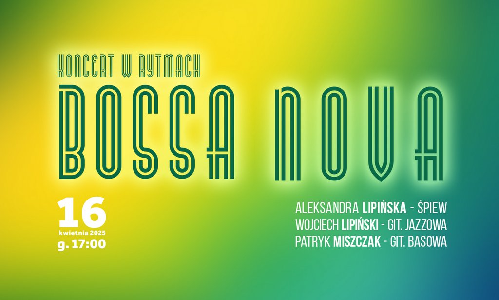 grafika promująca koncert, nowoczesny napis, jaskrawe żółto zielone tło