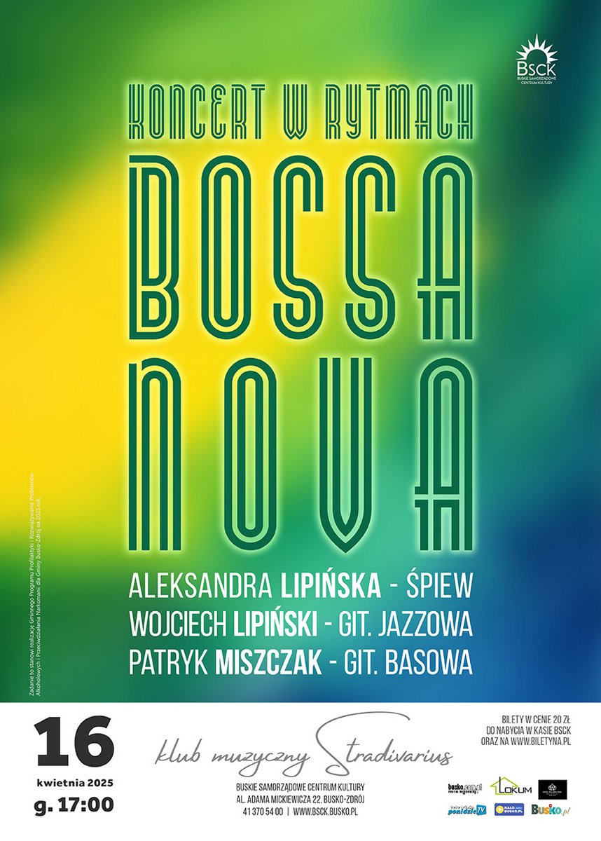 grafika promująca koncert, nowoczesny napis, jaskrawe żółto zielone tło