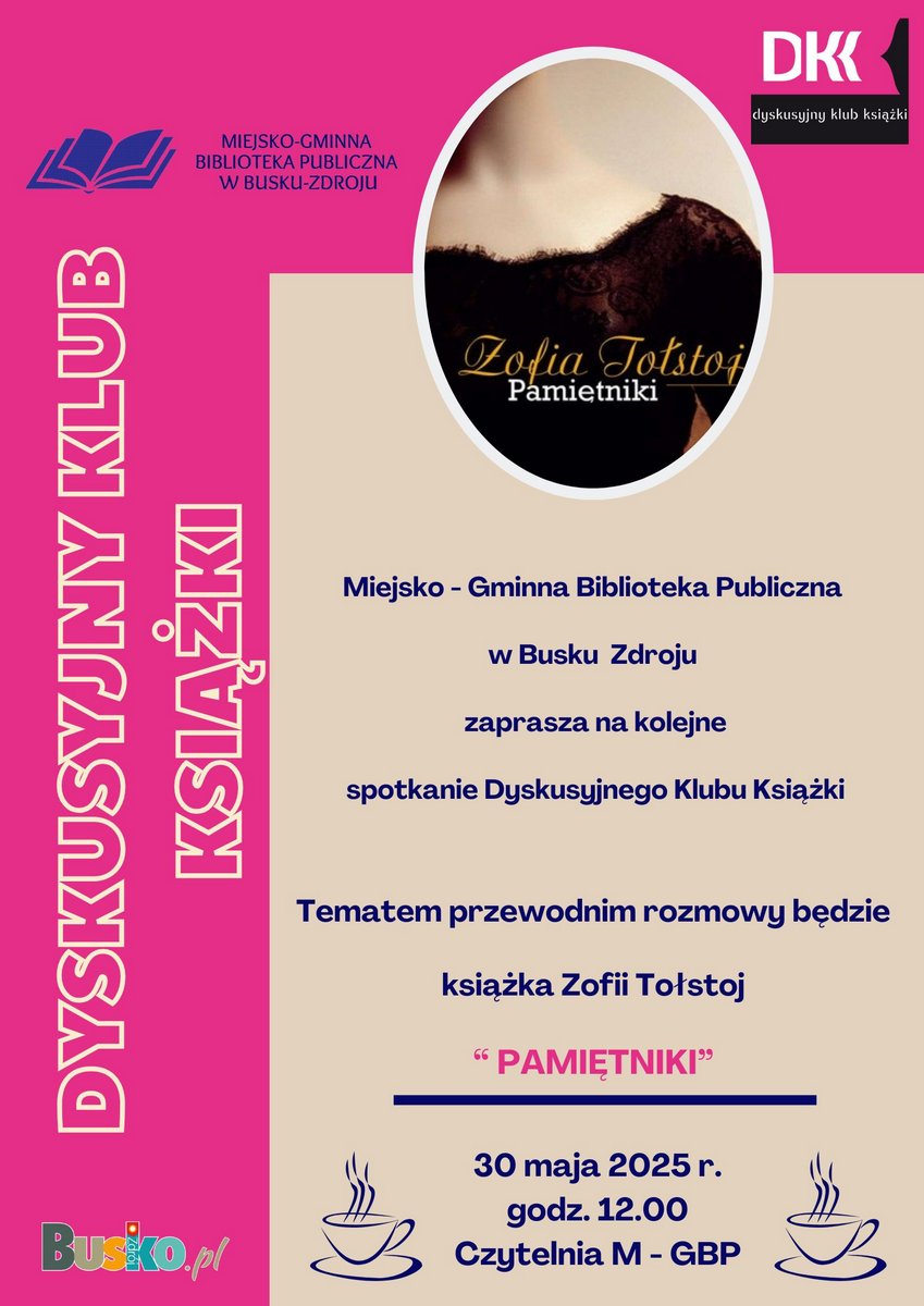 plakat promujący spotkanie klubu ksiązki, okładka ksiązki
