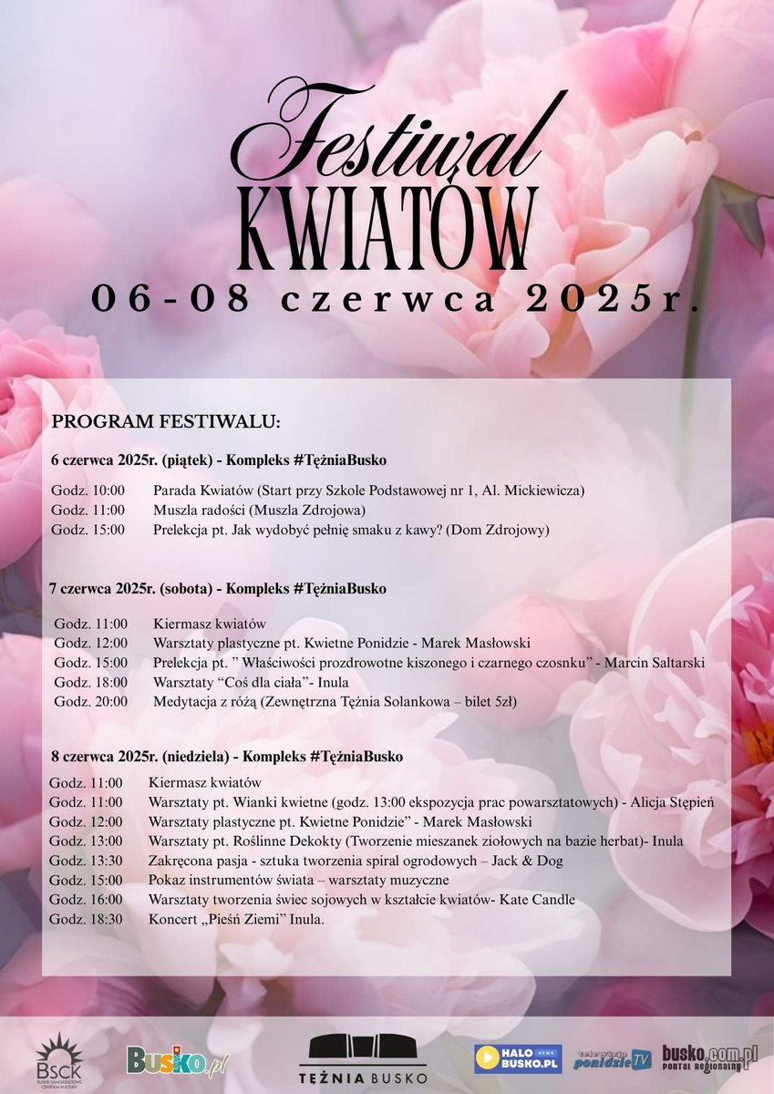 plakat z programem festiwalu kwiatów