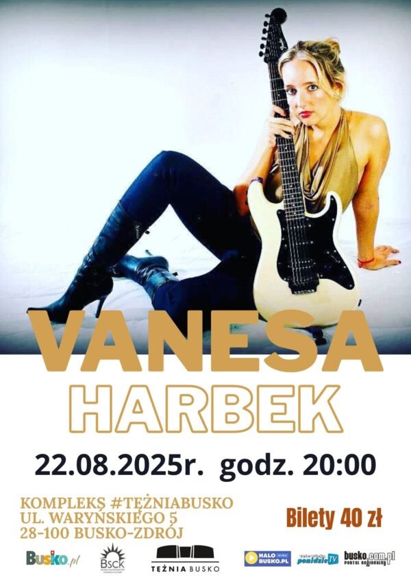 plakat promujący koncert, na zdjęciu artystka siedząca z gitarą