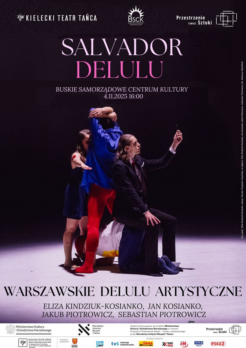 plakat promujący spektakl, artyści na scenie