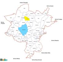 mapa z nniesionymi sołectwami na żółto zaznaczone jest sołectwo Elżbiecin 