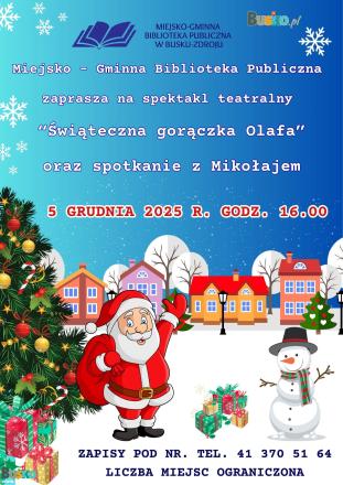Plakat-przedstawiajcy-Mikoja-oraz-choink-oraz-tekst-zaproszenia-na-spektakl-i-spotkanie-z-Mikoajem-5-grudnia-