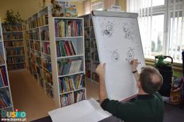 Warsztaty literacko – plastyczne  z Ewą Stadtmüller oraz Łukaszem Zabdyrem w bibliotce