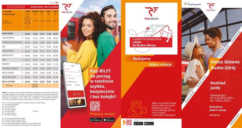 Rozkład jazdy na linii komunikacyjnej Busko-Zdrój-Kielce od 14 grudnia do 7 marca 2026 r.