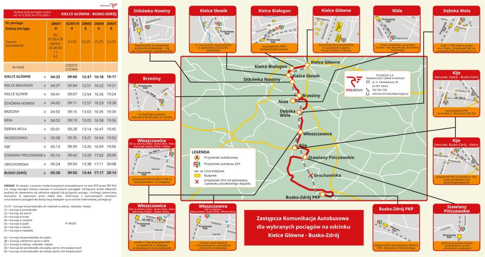 Rozkład jazdy na linii komunikacyjnej Busko-Zdrój-Kielce od 14 grudnia do 7 marca 2026 r.