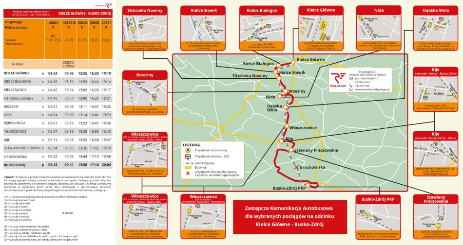 Rozkład jazdy na linii komunikacyjnej Busko-Zdrój-Kielce od 3 marca do 13 czerwca 2026 r.